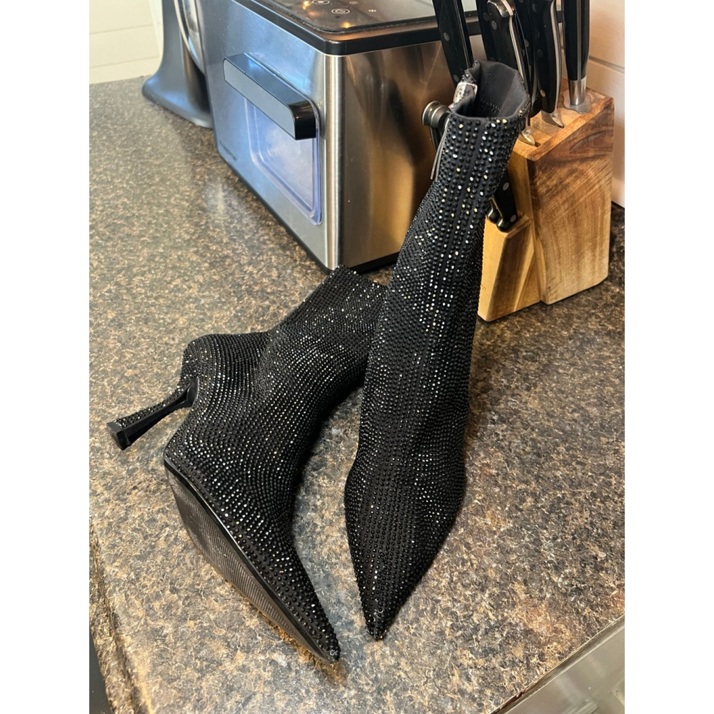 ZARA Black Rhinestone Kitten Heeled Boots - Picture 4 of 9